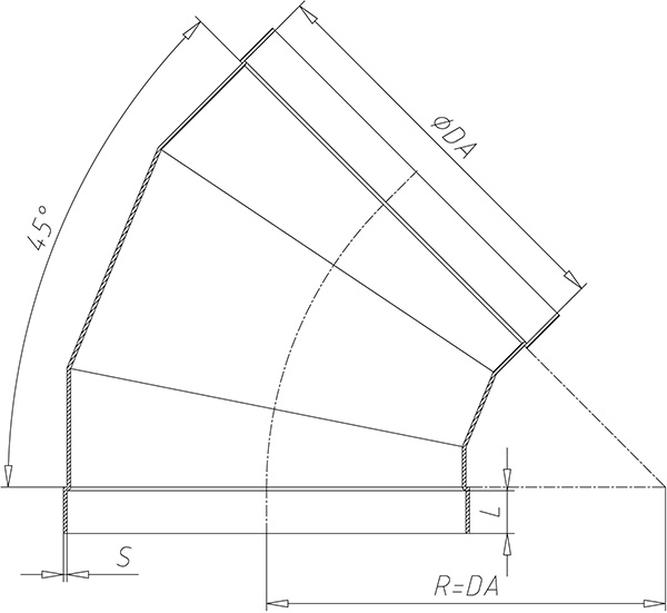 Rohrbogen Kunststoff 45° technische Zeichnungen