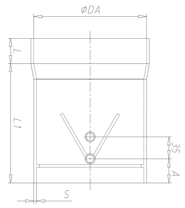 Spätný ventil vertikálny kruhový plastový - technický výkres